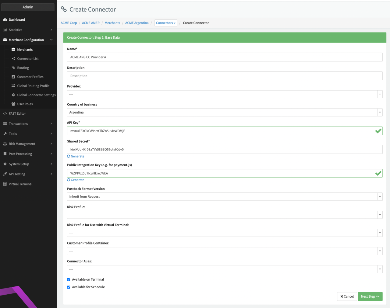 Create connector - base data