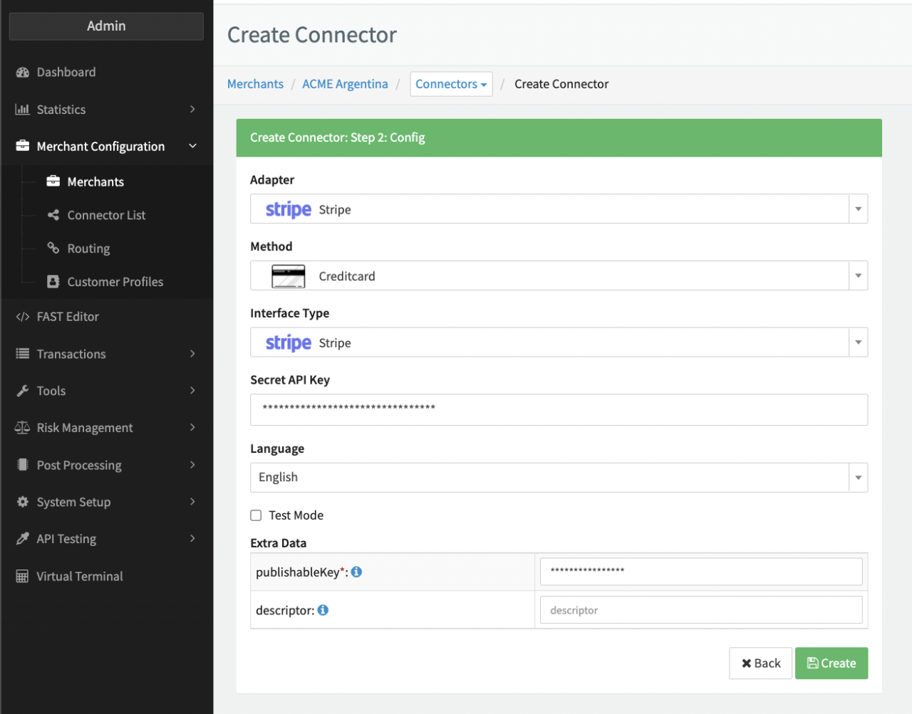 Create connector - configuration