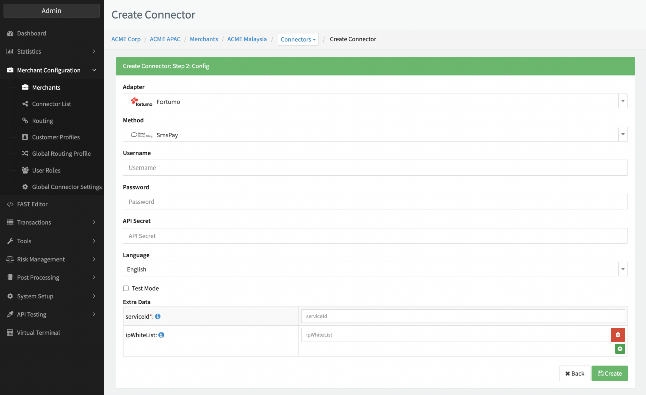 Connector Config - Fortumo