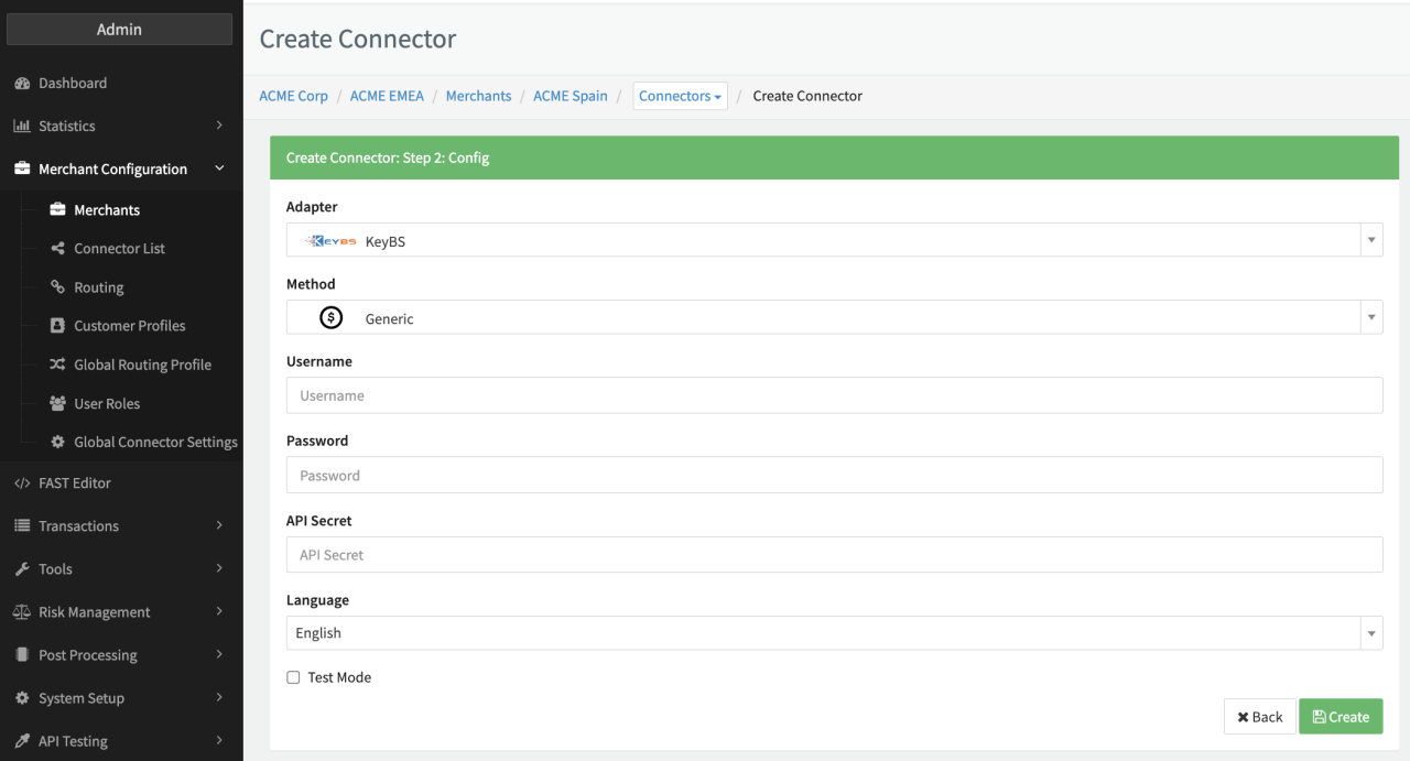 Connector Config - KeyBS