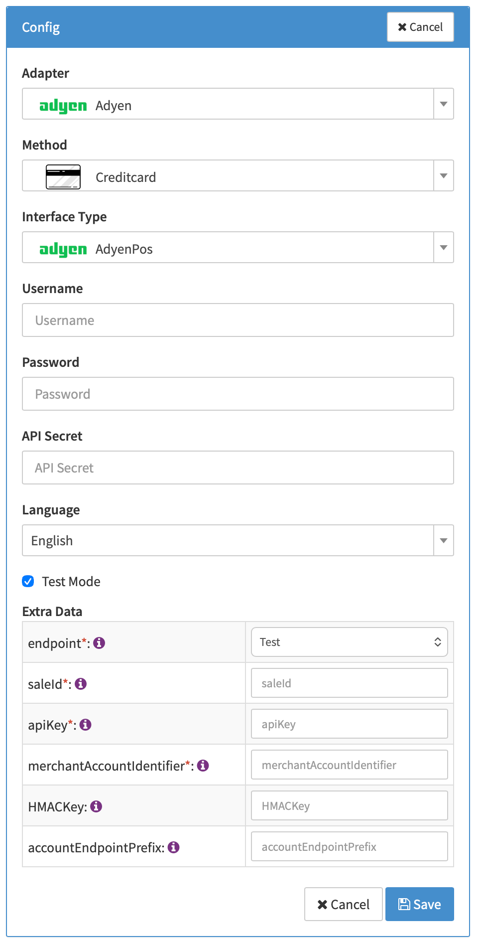 Connector Detail Overview - AdyenPos - Config