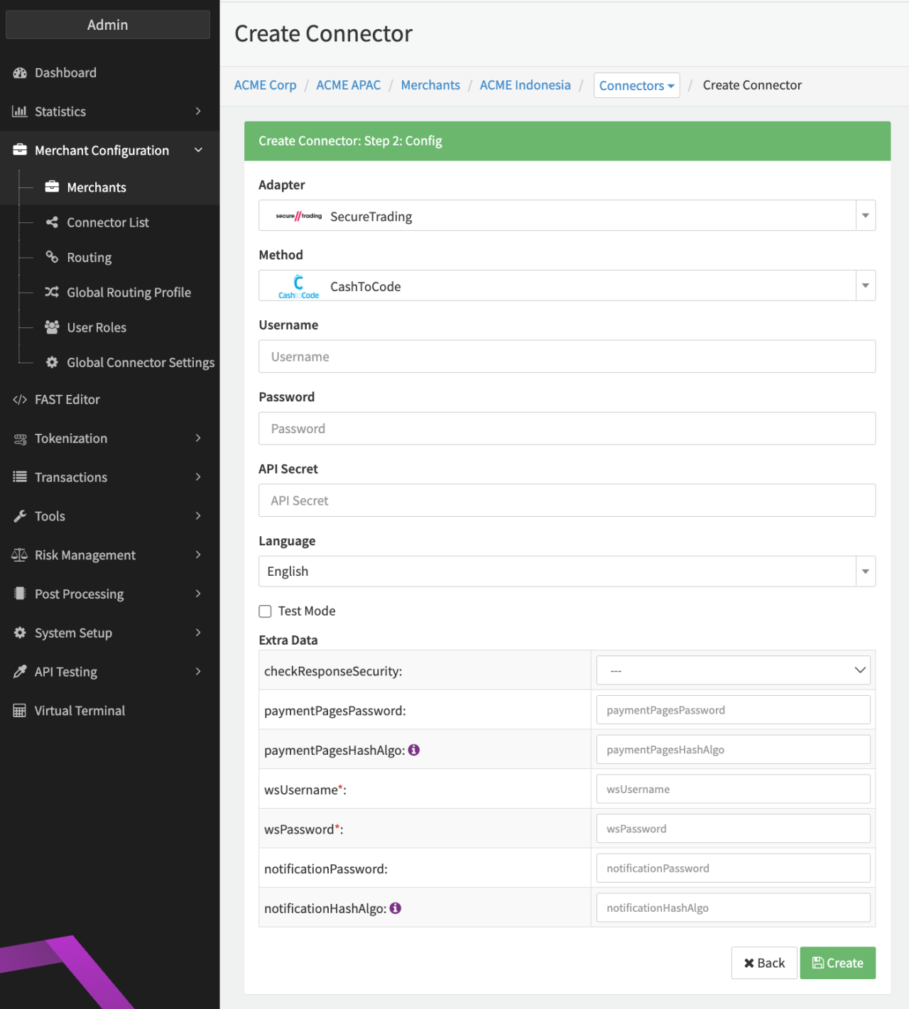 Connector Config - SecureTrading