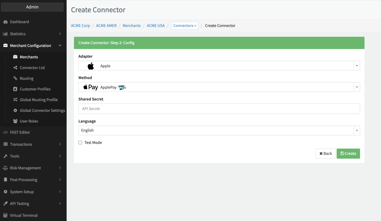 Connector Config ApplePay