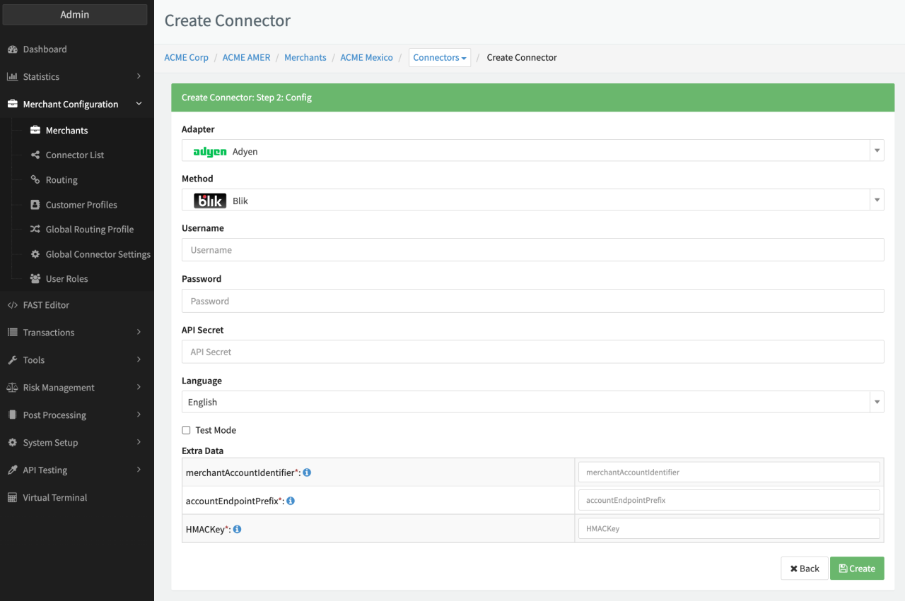 Connector Config Adyen