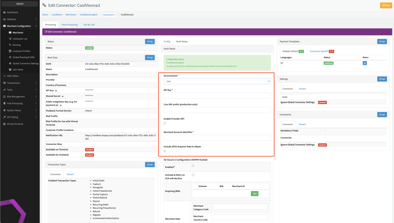 Connector Detail Overview - Adyen Checkout - Vault Configuration Part I