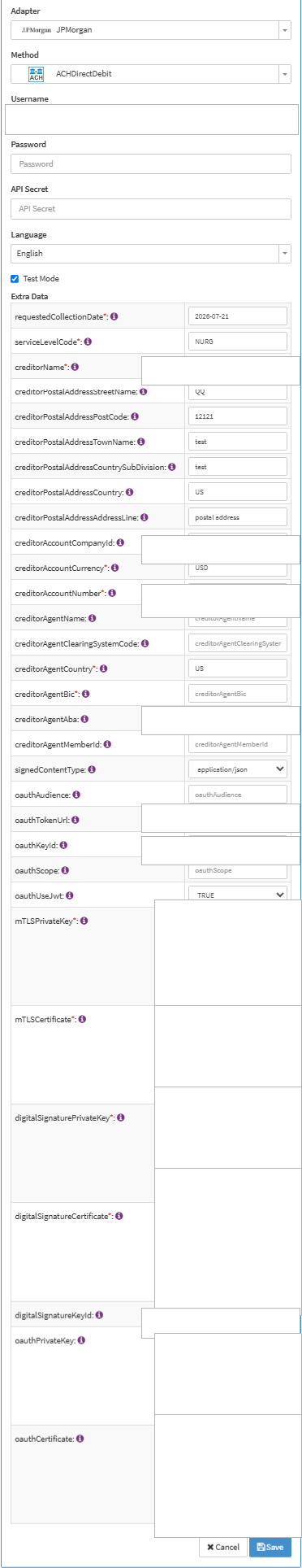 Connector Detail Overview - JPMorgan ACH Direct Debit