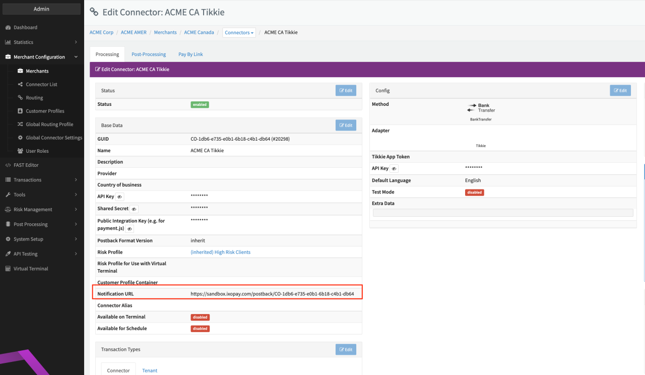 Connector Notification URL