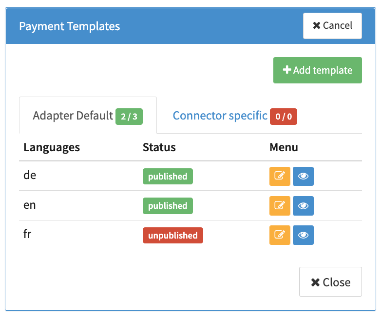 Connectors Detail Overview - Payment Templates