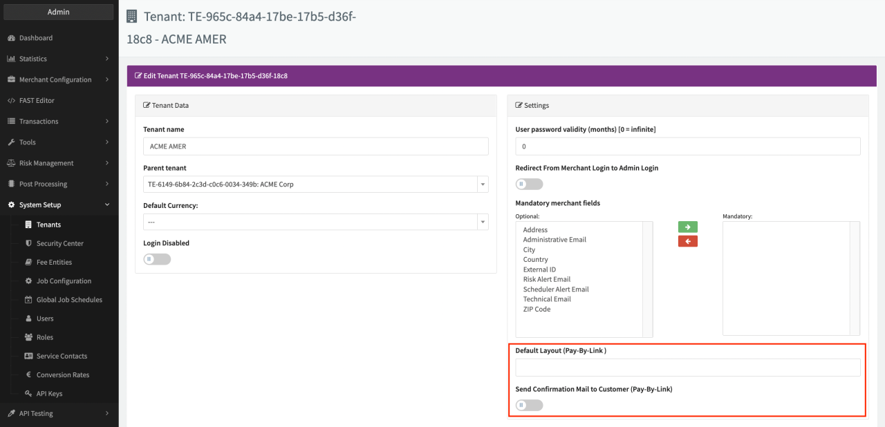 Default Pay By Link settings