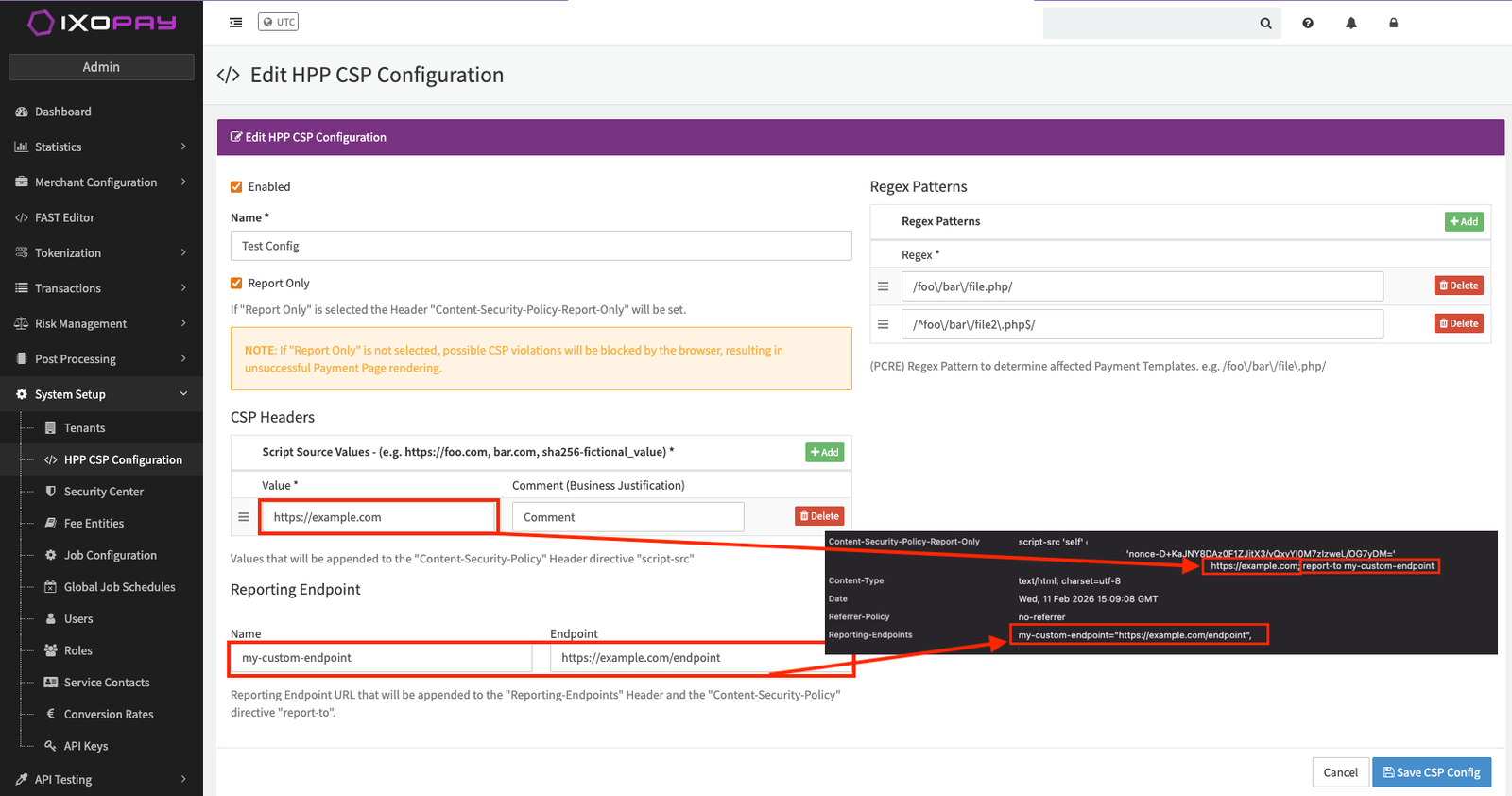Browser Console showing CSP Headers
