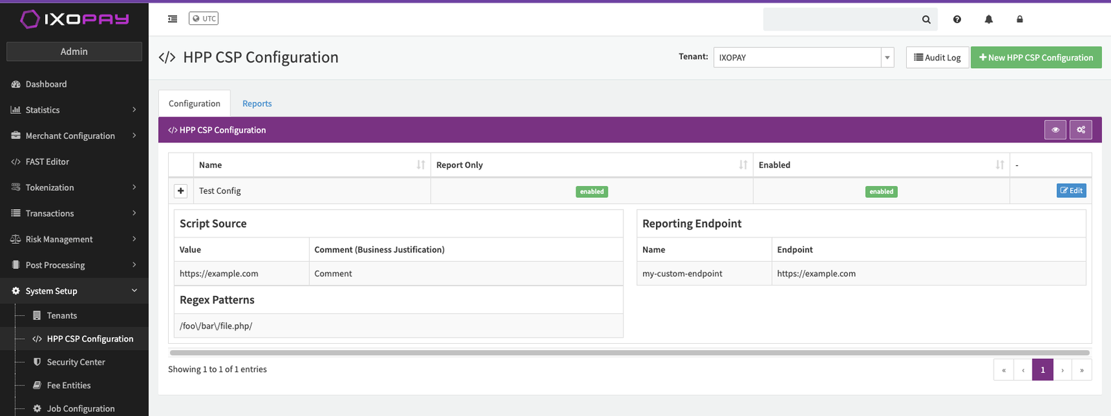 HPP CSP Configuration List