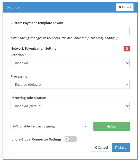 Network Tokenization Setting