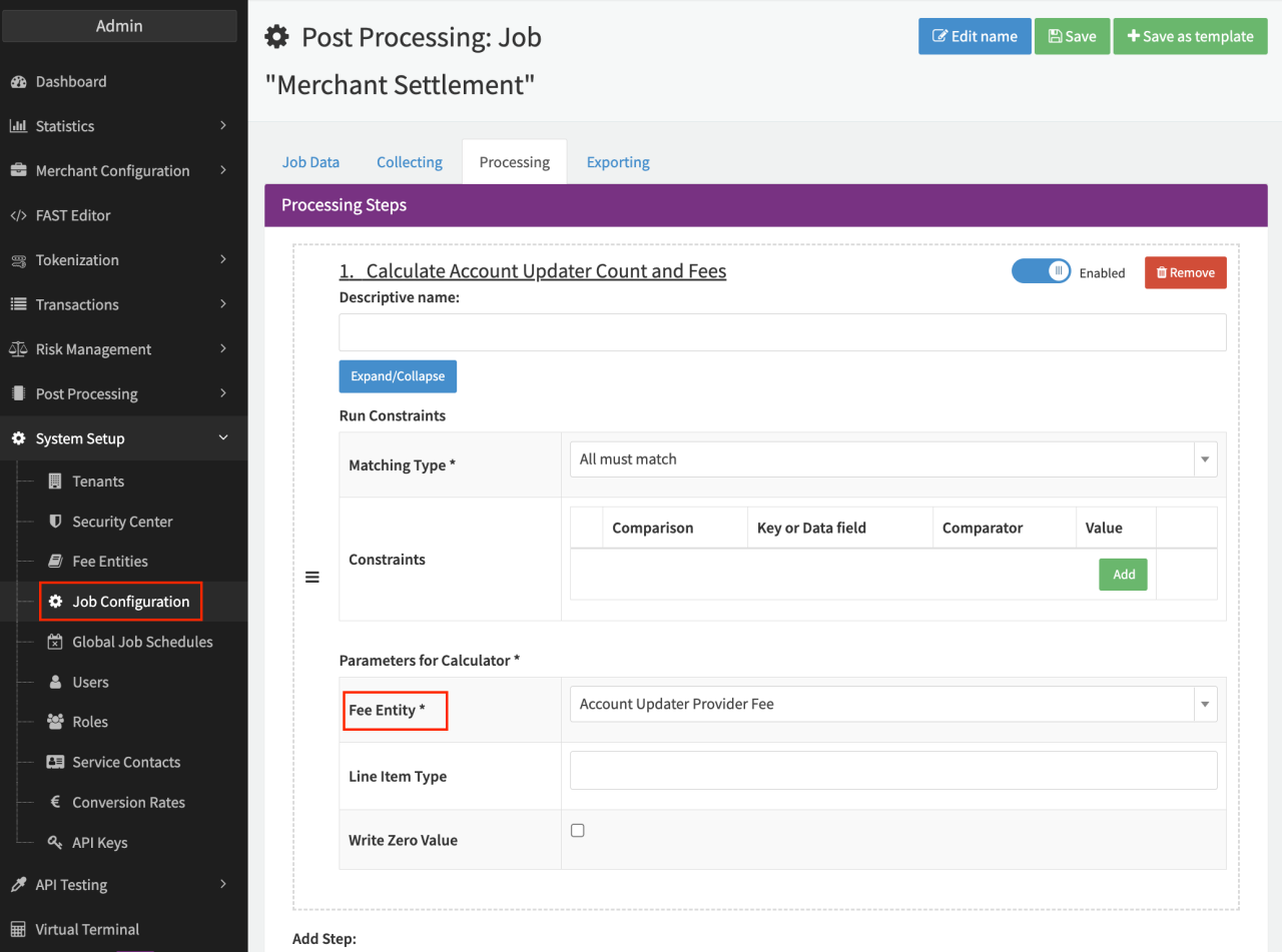 Processing Step - Calculate Account Updater Count and Fees