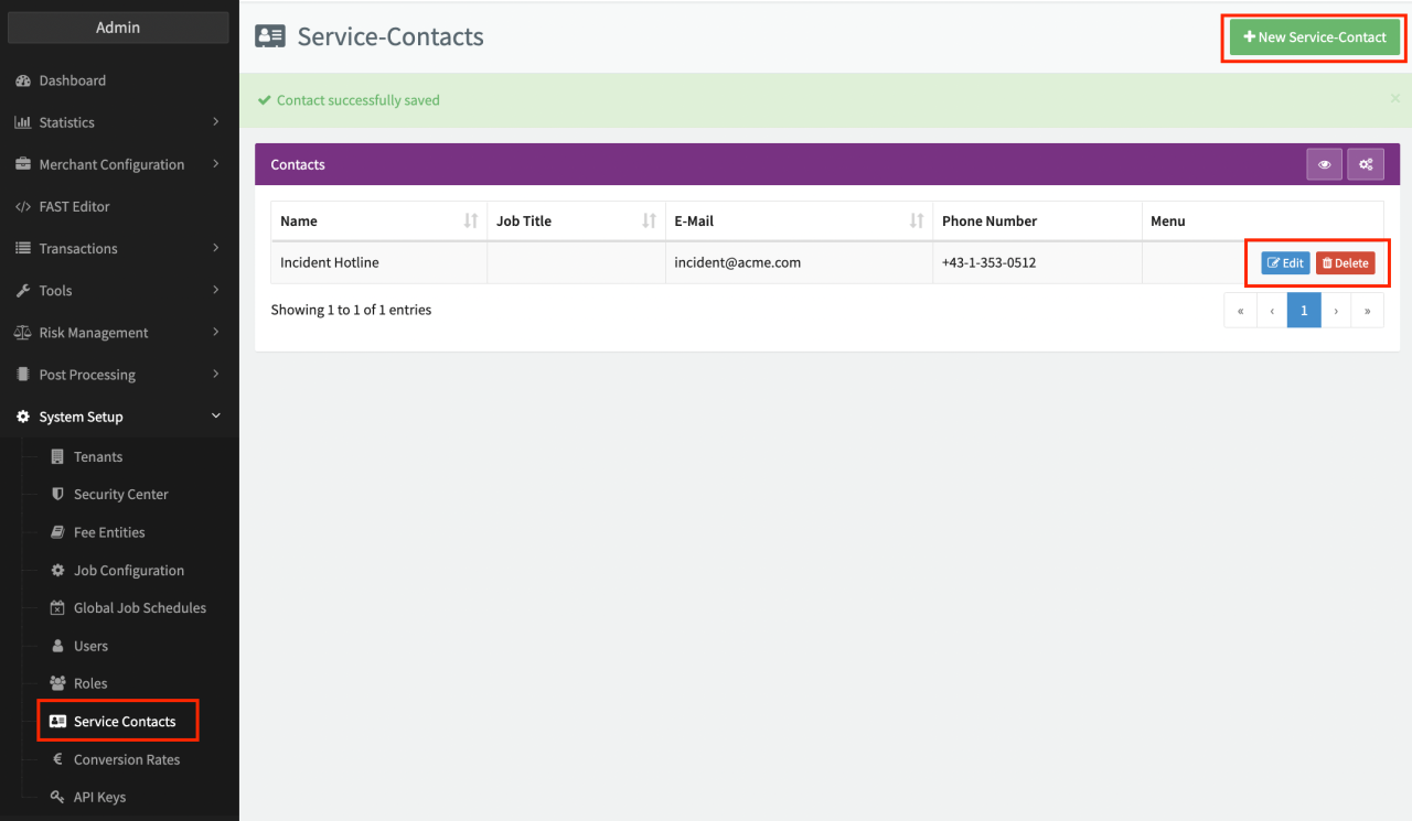 Service Contacts Overview